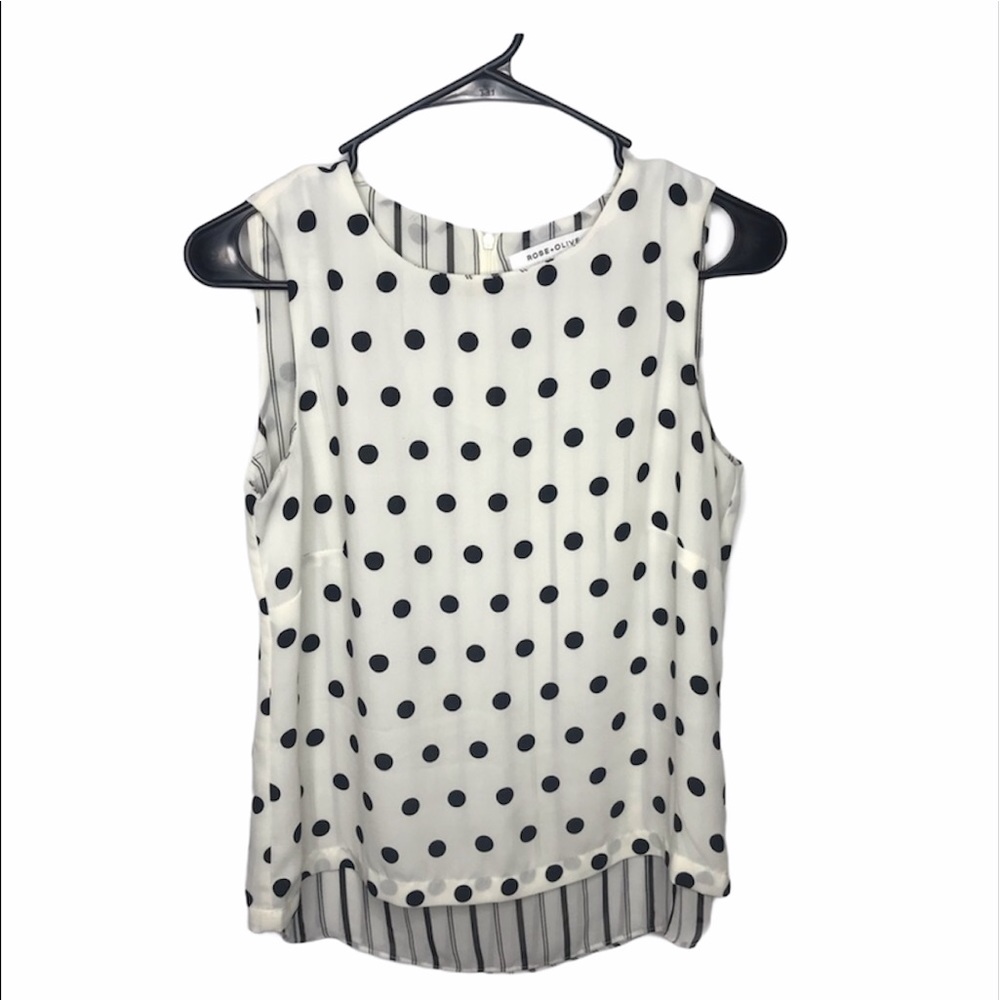 🌻Rose & Olive Black White Polka Dot Striped Tank